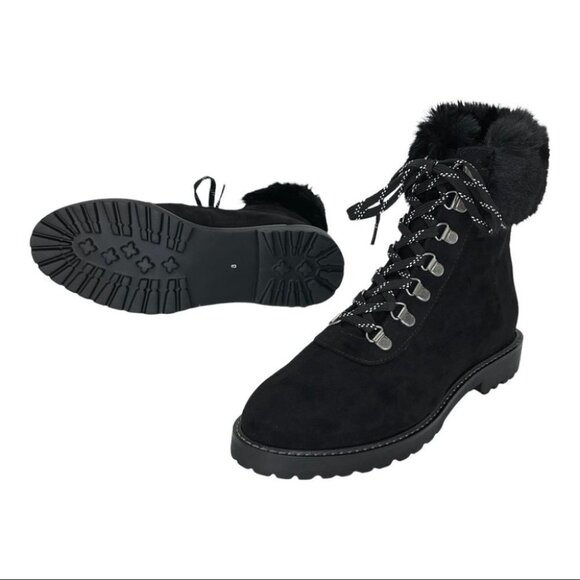 Kenneth Cole Reaction Trail Boot Black Faux Suede Faux Trim Womens Ankle Boots - Picture 11 of 12